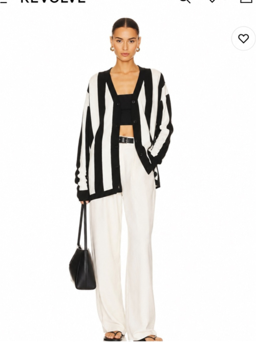 MINKPINK Black and White Striped V-Neck Cardigan sweater small
